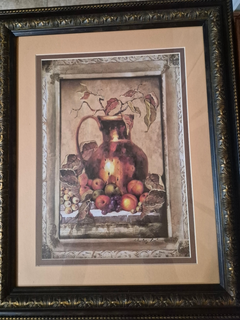 Charles Lee Framed Still Life Print with Pitcher and Fruit - Warm Tones